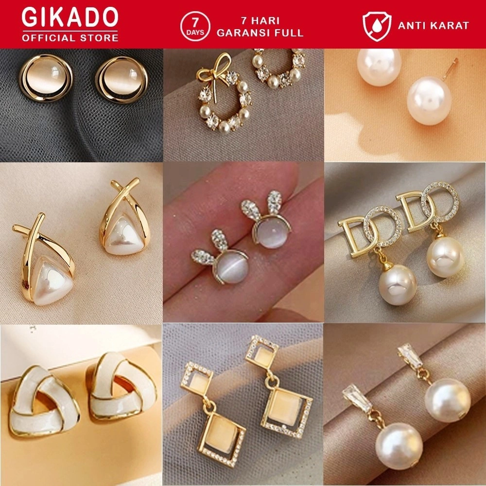 Gikado Anting Wanita Korea Mutiara Berlian Cewek Stud Hoop Earring