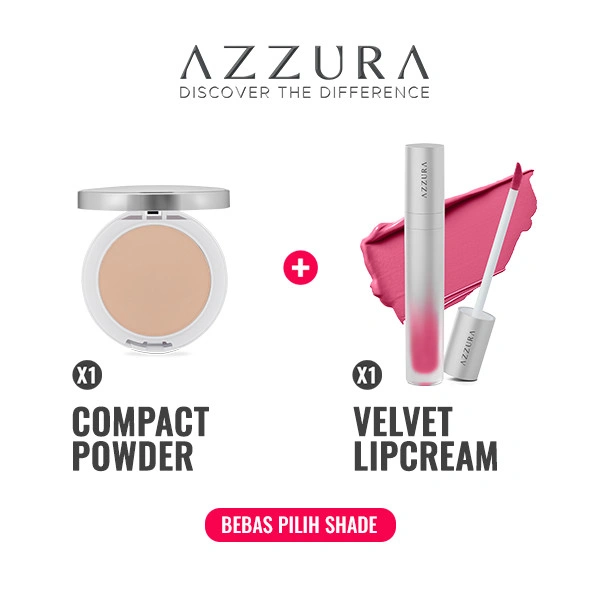AZZURA Compact Powder Bedak Padat + AZZURA Velvet Lipcream