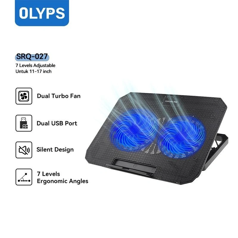 OLYPS Cooling Pad Laptop Dual Turbo Fan Kipas Laptop Cooling Pad Pendingin Laptop - 7 Level Stand