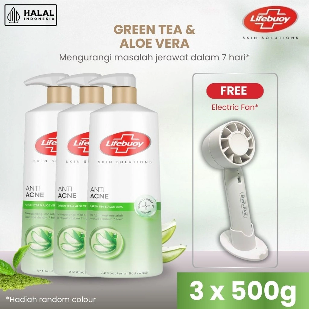 Buy 3 Lifebuoy Sabun Mandi Cair Green Tea Pump 500g FREE Electric Fan