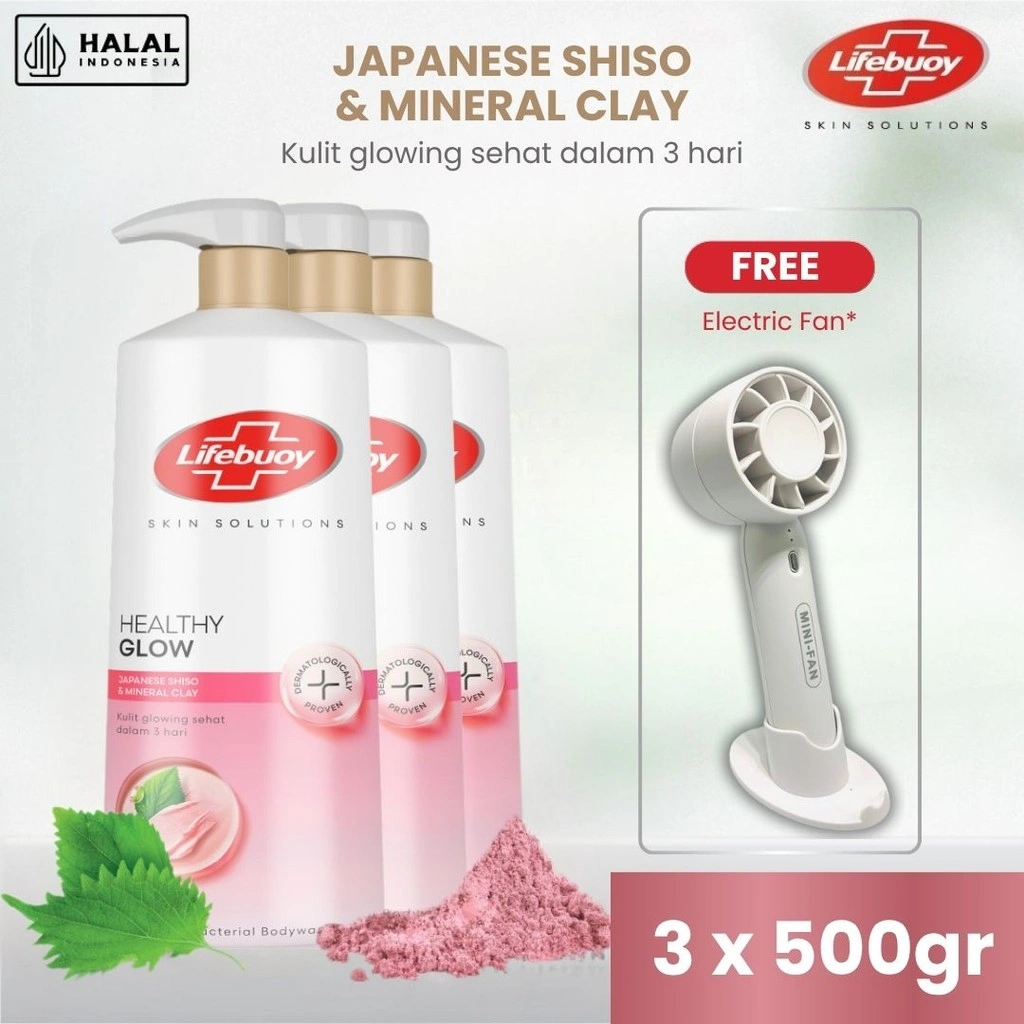 Buy 3 Lifebuoy Sabun Mandi Cair Shiso & Mineral Clay 500gr FREE Electric Fan