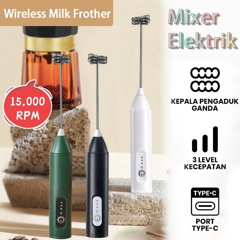 Hand Mixer 15.000 RPM Elektrik Susu Milk Frother High Speed USB Rechargeable Pembuih Susu Pengocok Telur /mixer kopi/hand mixer mini/pengocok telur/pengaduk kopi electric/pengocok kopi/milk frother/hand mixer