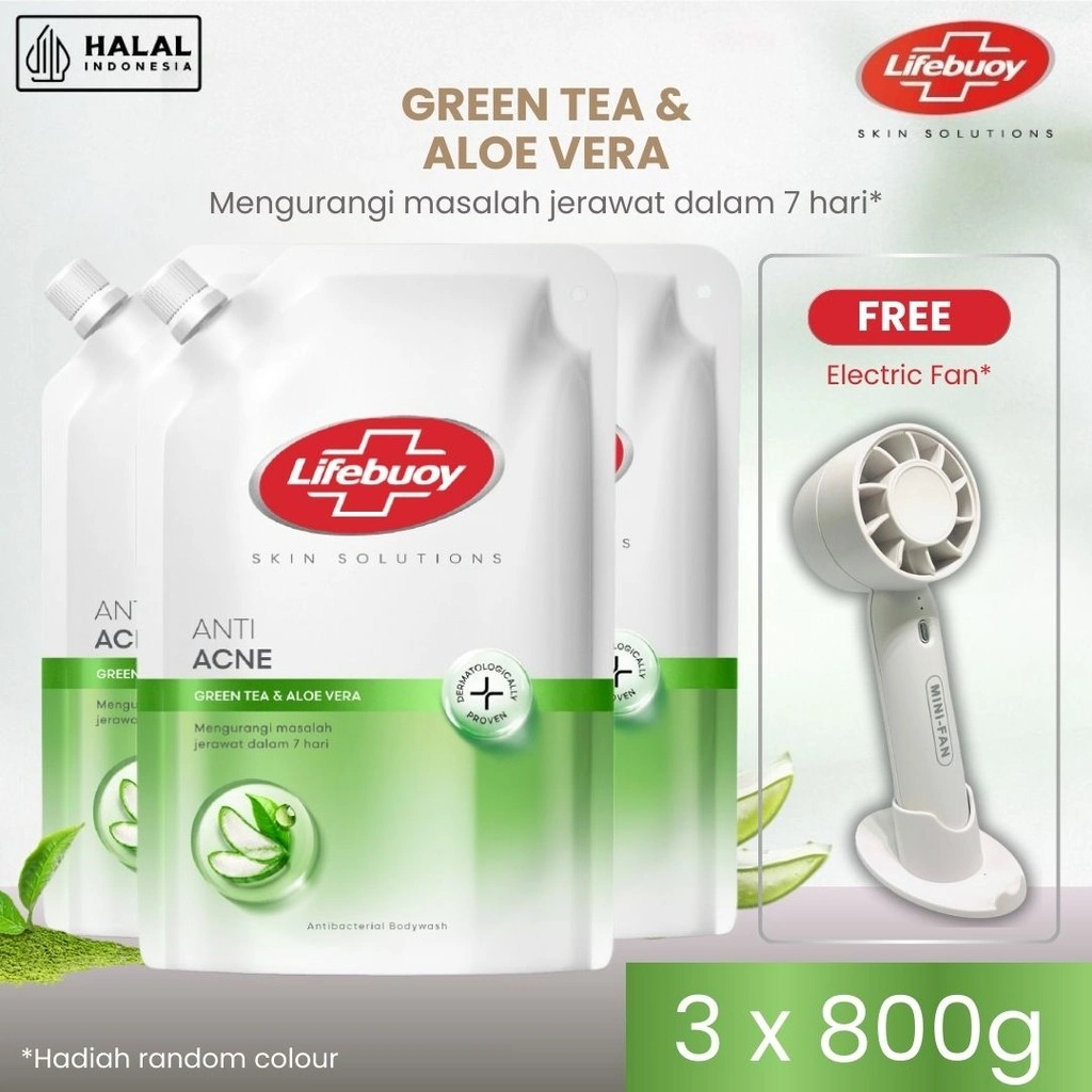 Buy 3 Lifebuoy Sabun Mandi Cair Green Tea Pouch 800g FREE Electric Fan