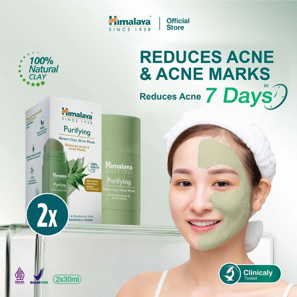 ( Bundling isi 2 ) - Himalaya Purifying Neem Clay Stick Mask 2 X 30gr | Masker Wajah Praktis untuk Jerawat | 100% Natural Clay Mengandung Neem & Salicylic Acid
