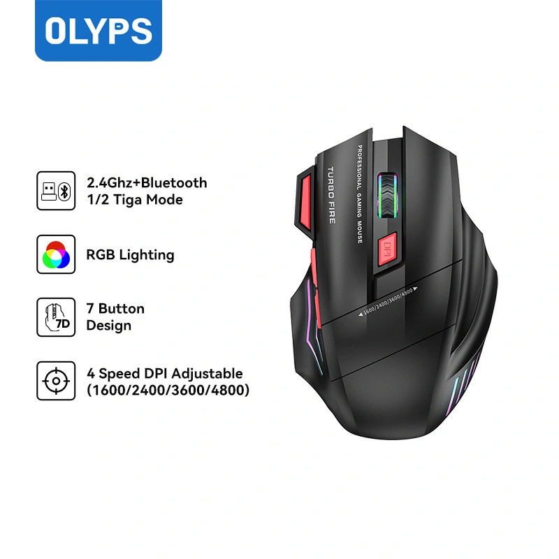 OLYPS Mouse Wireless Bluetooth Gaming RGB Rechargeable Tiga Mode Laptop Tanpa Kabel Optical 4800DPI