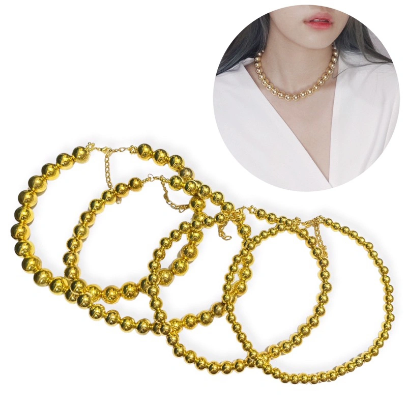 Kalung Choker Basic Gold Metalic Beads Edgy Necklace