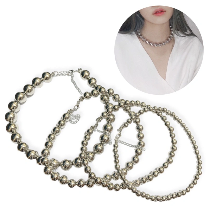Kalung Choker Basic Silver Metalic Beads Edgy Necklace