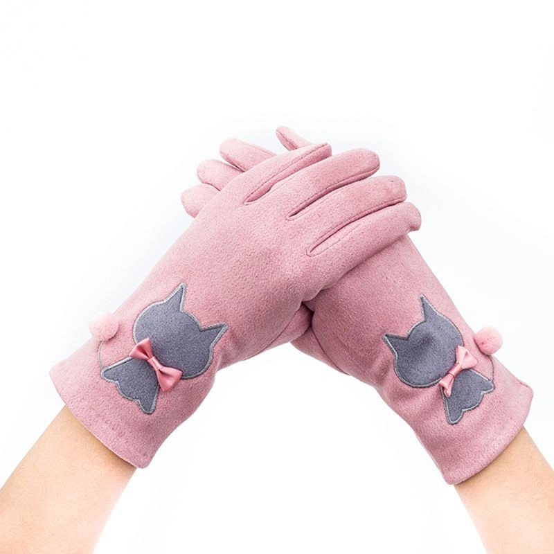 Sarung tangan motor wanita anti UV touchscreen musim dingin suede hangat Meow-gloves