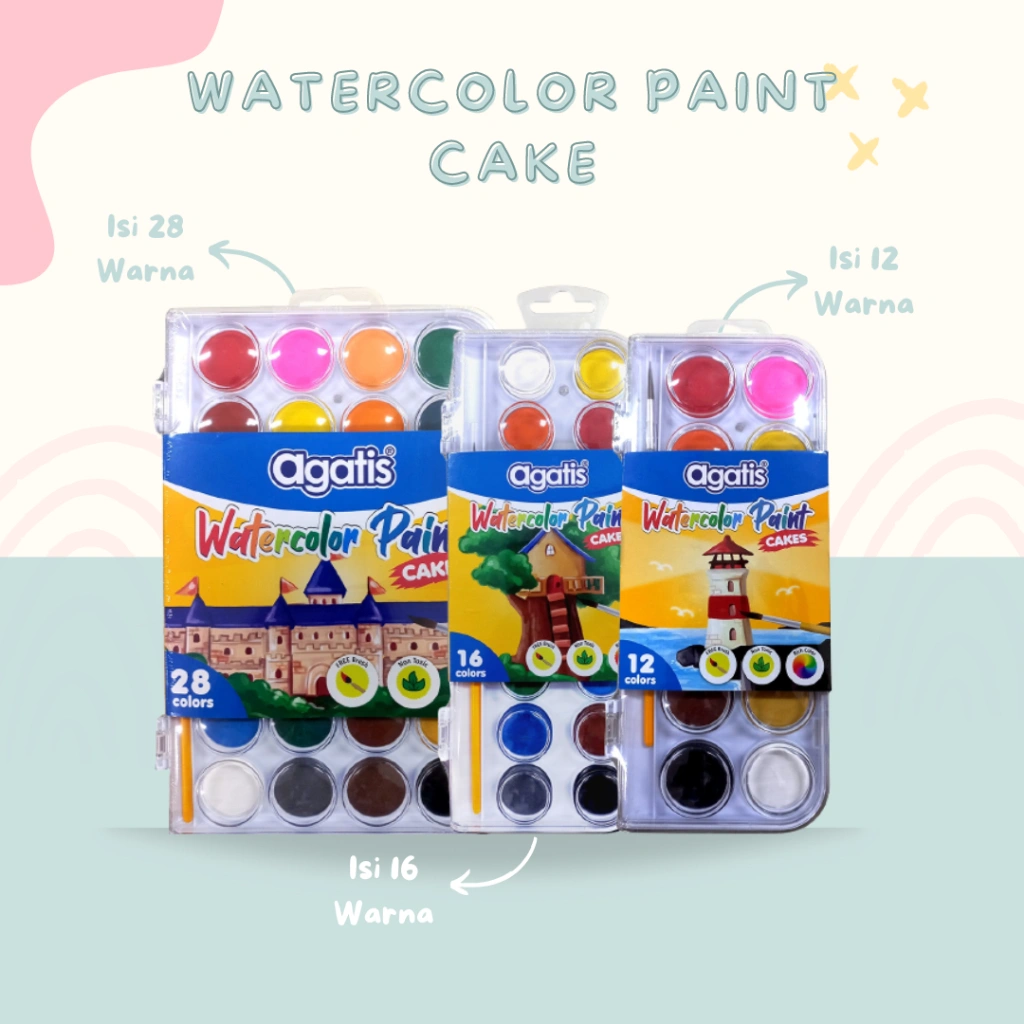 Agatis  - Watercolor Paint Cake - Cat Air Cat warna untuk Anak melatih motorik PAUD TK Alat tulis Sekolah