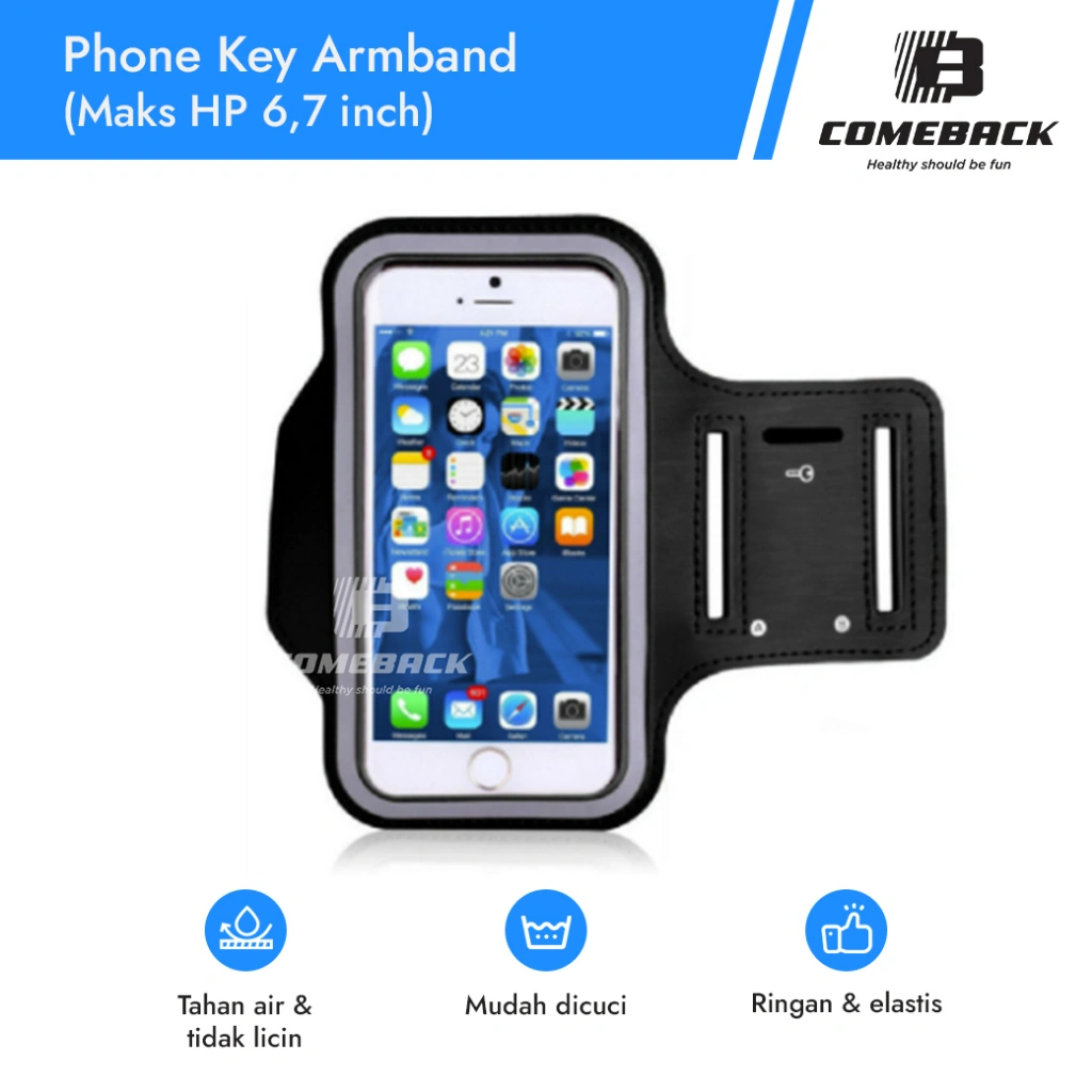 Comeback Waterproof Phone & Key Armband (Maks 6,7 inch), Tempat taruh handphone & kunci anti air, armband case, sport armdband, alat olahraga