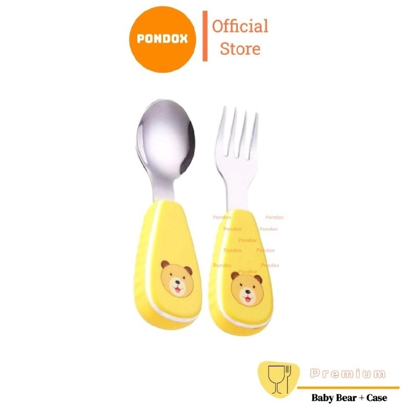 Pondox Easy To Play Fork & Spoon Stainless Stell Set + Case Cantik Sendok Garpu Anak Belajar Mpasi