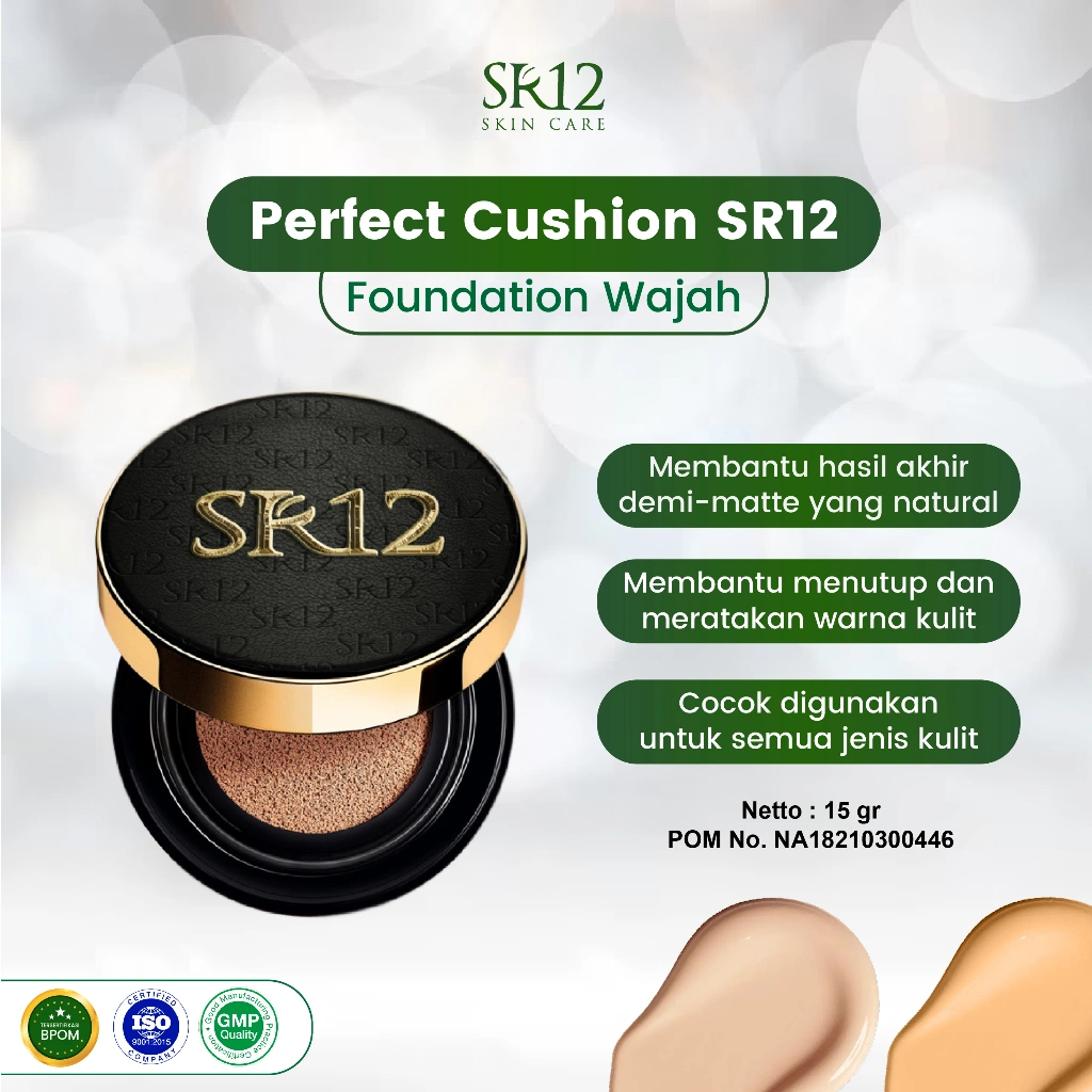 Bedak Tabur Perfect Cushion SR12 Skincare Kosmetik SPF 30 - Bedak Padat Full Coverage Mencerahkan