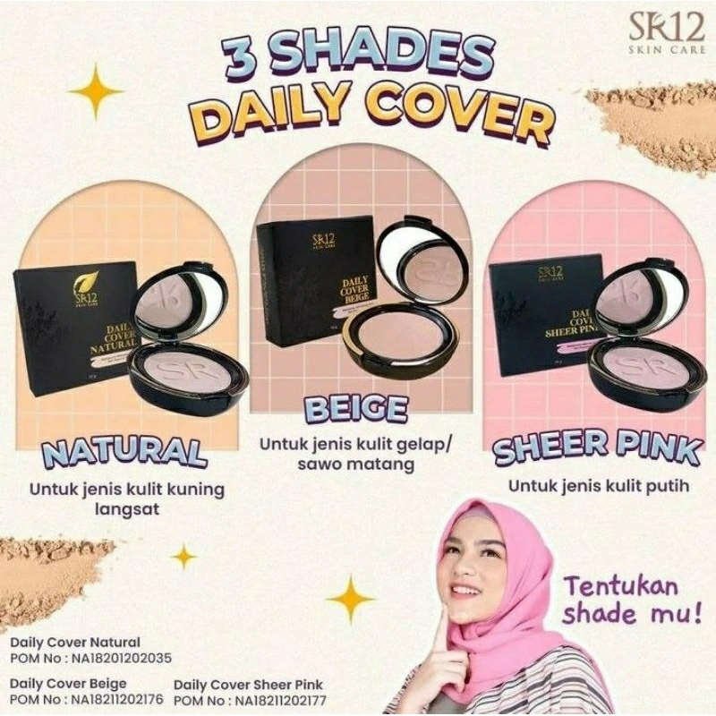 Daily Cover Beige Natural Sheer Pink Bedak Padat Best Seller SR12 Anti Air dan Tahan Luntur