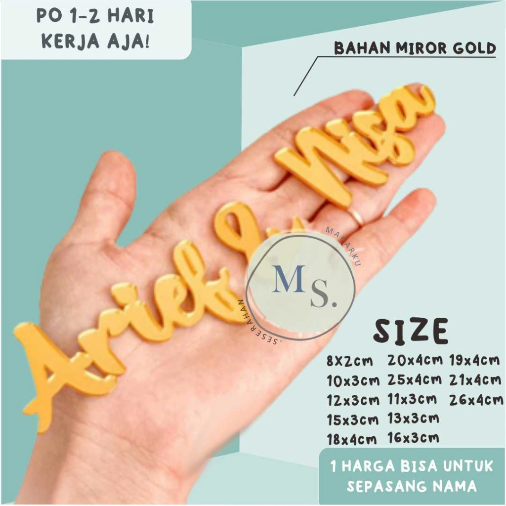 READY sepasang NAMA AKRILIK MIRROR GOLD CUTTING LETTER chipboard akrilik dekorasi mahar rustic nama craft nama custom ukiran kaca cermin akrilik isi pigura mahar seserahan hantaran mas kawin pernikahan lamaran engagement wedding huruf timbul TERLARIS