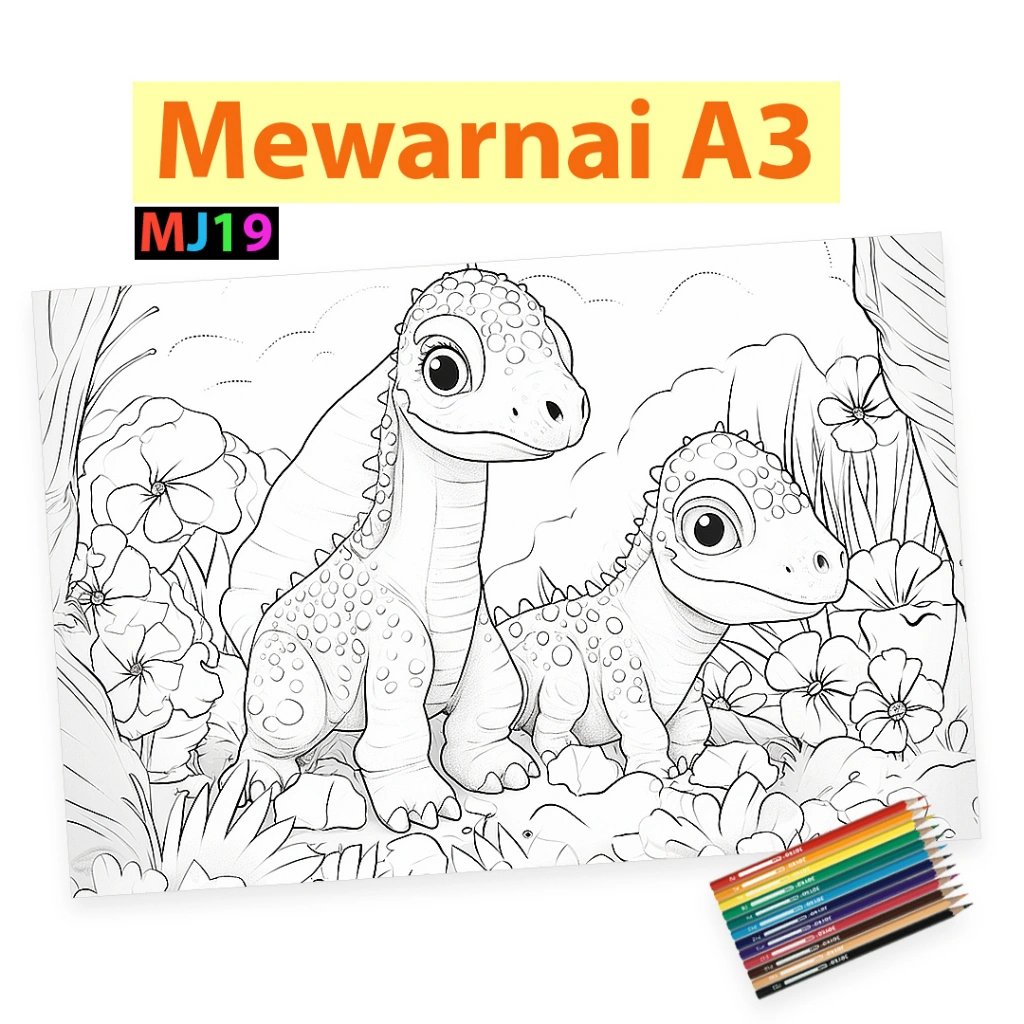 Lembar Mewarnai A3 - MJ19 Buku Mewarnai Anak TK, PAUD, SD, 2 3 4 5 6 7 8 9 Tahun Perempuan Laki