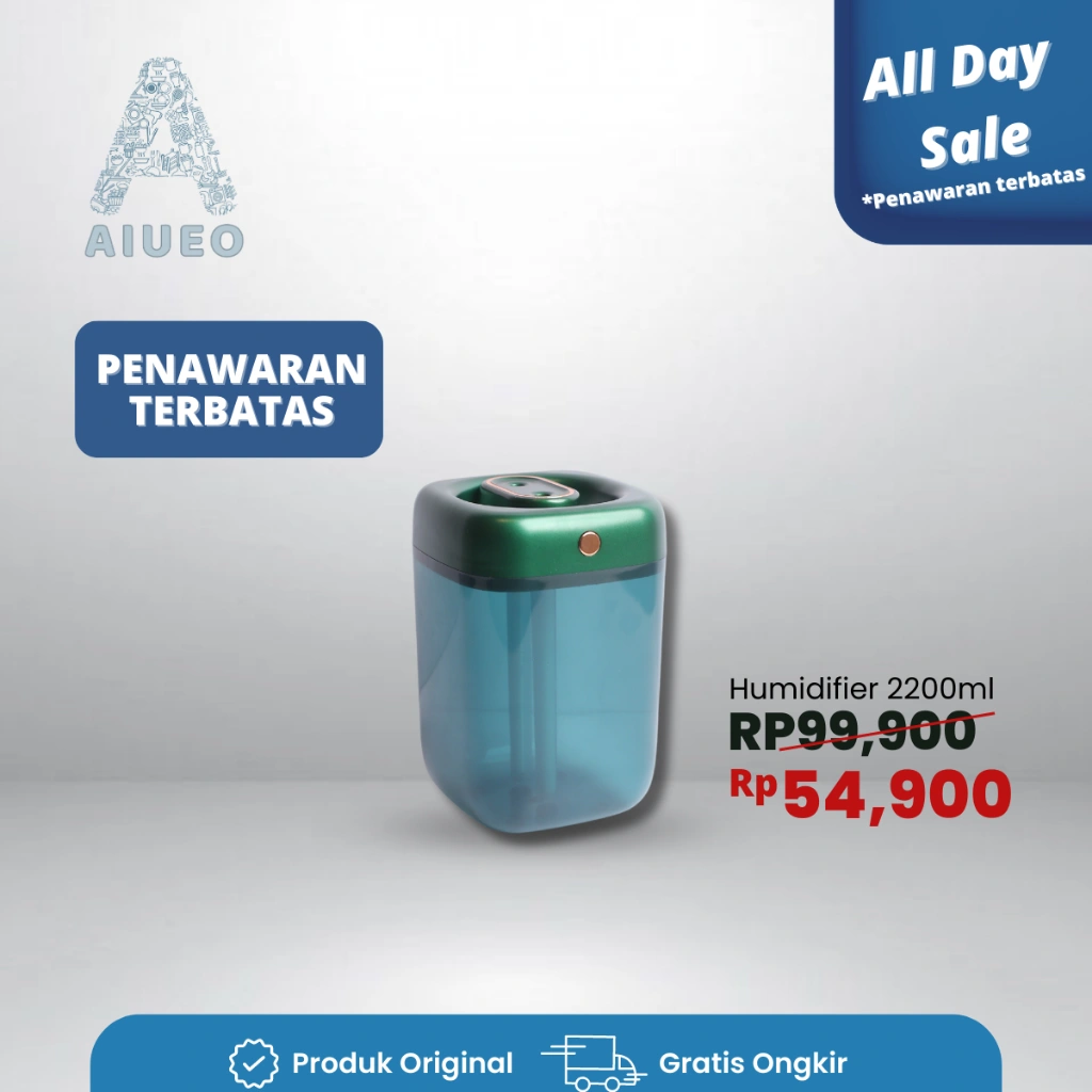 Diffuser Humidifier Air Purifier Aromaterapy Essential Oil Difuser 2200mL - Difuser Travel - Diffuser Aromatherapy - Diffuser Pengharum Ruangan - Diffuser Young Living - Pengharum Ruangan - Penangkal Polusi Warna Hijau