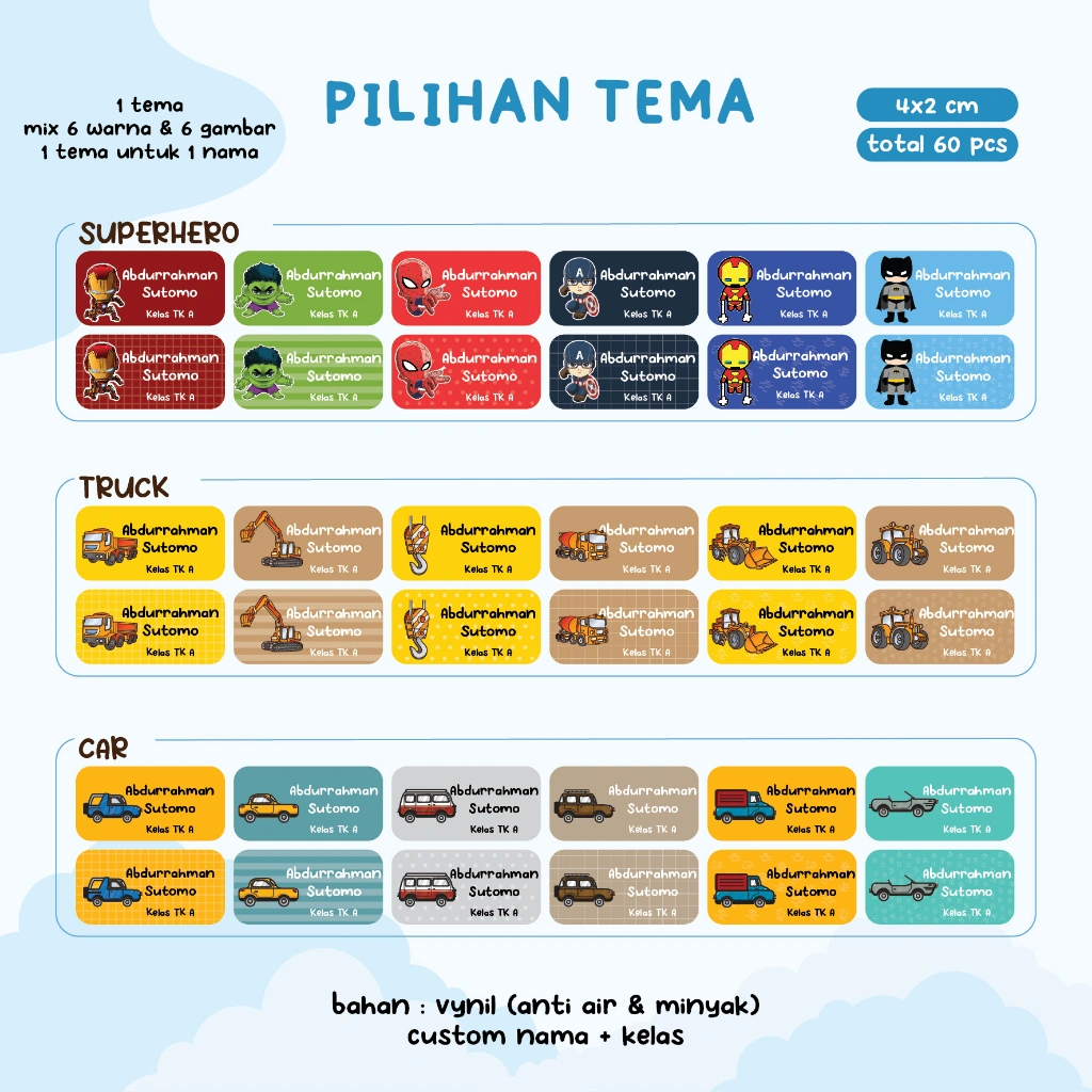 (SNK) STIKER LABEL NAMA ANAK WATERPROOF