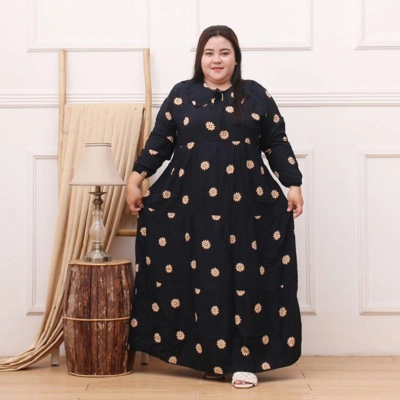 MIDI DRESS KEKINIAN MOTIF BUNGA JUMBO LD 130 MUAT BB 100 KILO DRESS SUSUN TERBARU MAXI DRESS BUSUI BAHAN RAYON KERAH KOREA BEST SELLER BUSUI RESLETING BIG SIZE GAMIS TERBARU BAHAN RAYON PREMIUM GAMIS IBU HAMIL IBU MENYUSUI SUPER JUMBO LONGGAR