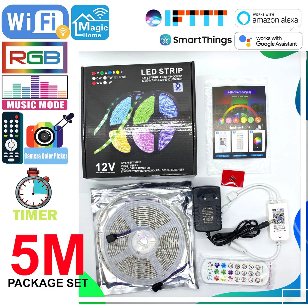 LED Strip 5 Meter RGB 5050 TRIPLEDI Lampu Hias Dekorasi Plafon Rumah 150LED 300LED Bluetooth Alexa Google Home Assistant Wifi Voice Control Lampu Kamar Aesthetic Smart Lighting