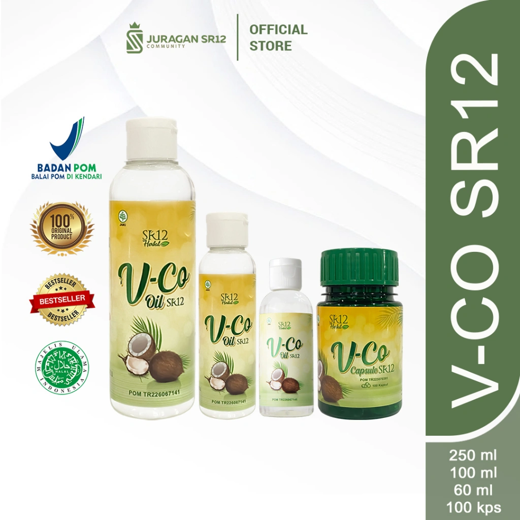 VCO Virgin Coconut Oil SR 12 Minyak Kelapa Murni Pelembab Bibir Kulit Kering Anti Ketombe Penghilang Kerutan Di Bawah Mata Wajah Pria Wanita Perawatan Rambut Imun Booster Buster 60 100 250 ml