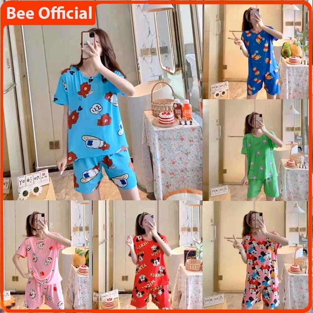 BEE - Pakaian Wanita Baju Tidur Wanita Piyama Lengan Pendek  Motif Kartun Chase