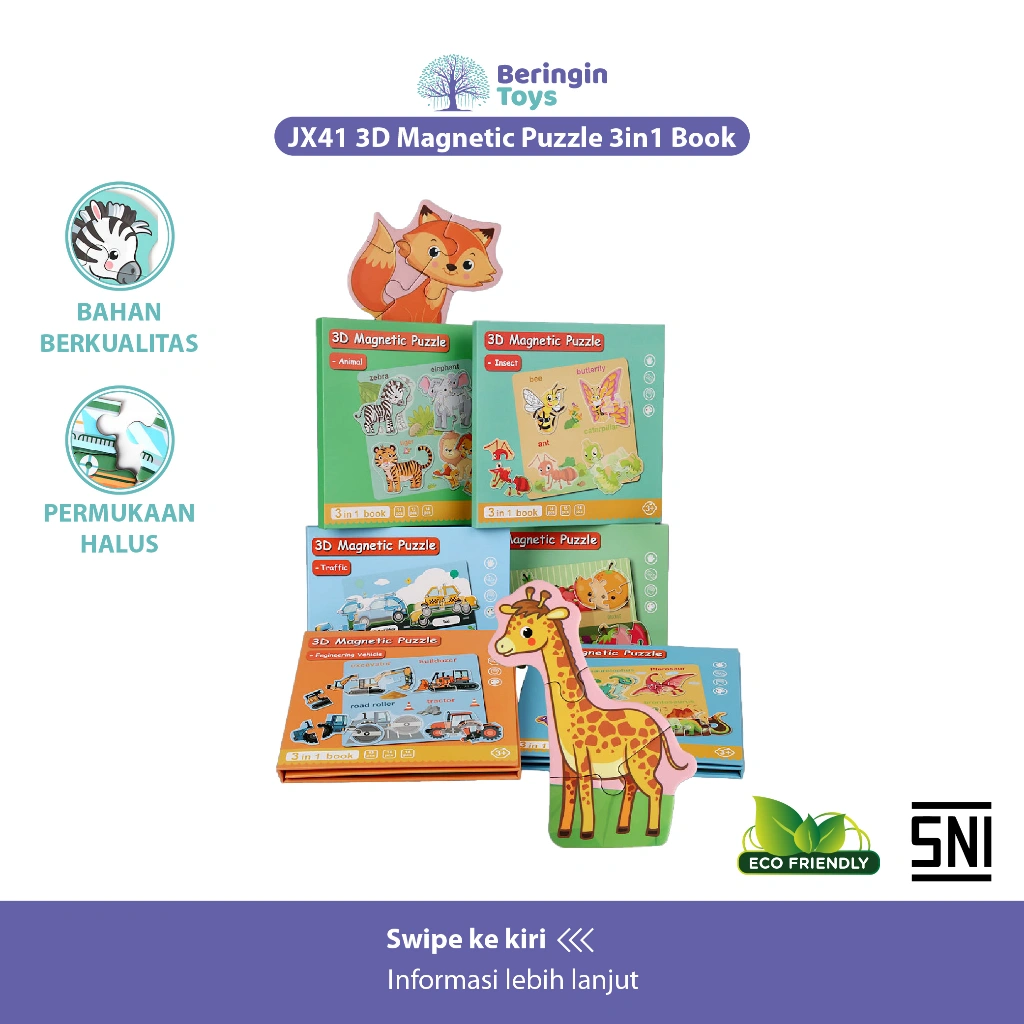 Beringin Toys - Mainan Buku Puzzle Magnet 3 in 1 / Mainan Edukasi Anak / Mainan Puzzle Anak