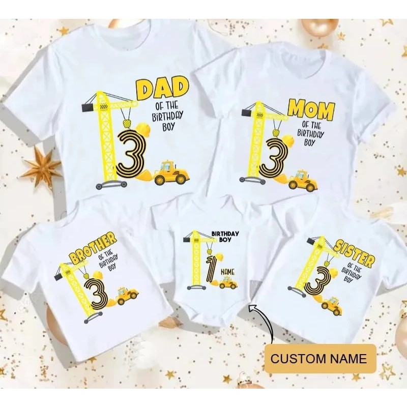 Herlin Collection_Kaos Couple Keluarga Birthday Excavator Crane FREE custom angka dan nama