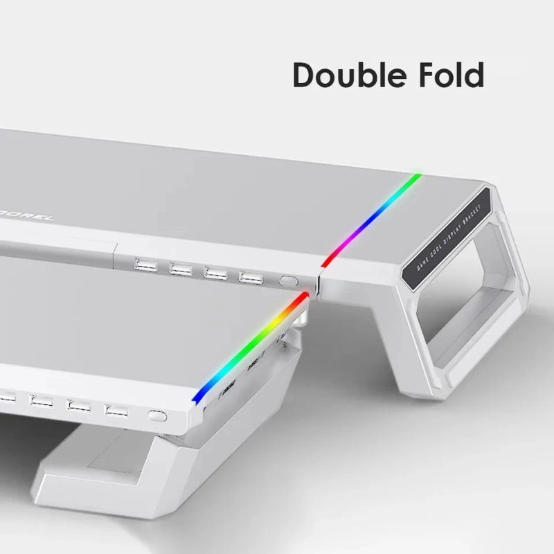 Computer Notebook Monitor Stand Riser RGB Light Mount Tabletop Bracket with 4 USB Ports Desk Heavy Duty Accessory Black