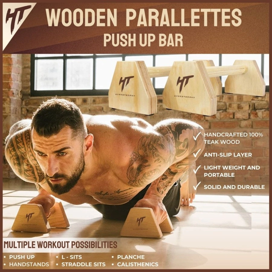 Wooden Parallettes Kayu Calisthenics Bar Handle Push Up Hand Stand, Peralatan Latihan Tubuh, Mendukung Push Up, Handstand, Core Strength, Arm & Chest Workout, Gym & Home Fitness, Portable & Stabil, Bodyweight Training, Strength Building, Balance Training