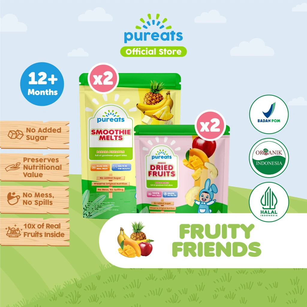 Pureats Bundle (2 x Dried Fruits & 2 x Smoothie Melts) - Paket Snack Buah Kering Cemilan Sehat Alami Anak Bayi