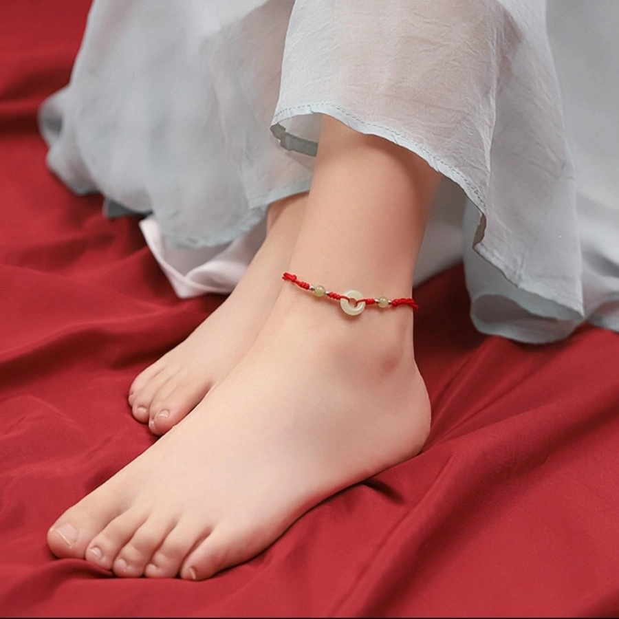 Gelang Kaki Tali Merah Charm Giok tahan air Ns04