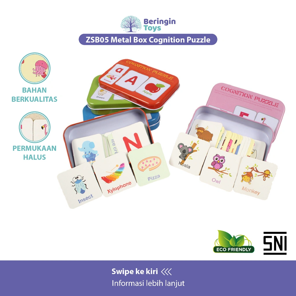 Beringin Toys Mainan Edukasi - Metal Box Cognition Puzzle / Mainan Edukasi / Puzzle Mencocokkan Karakter / Mainan Anak