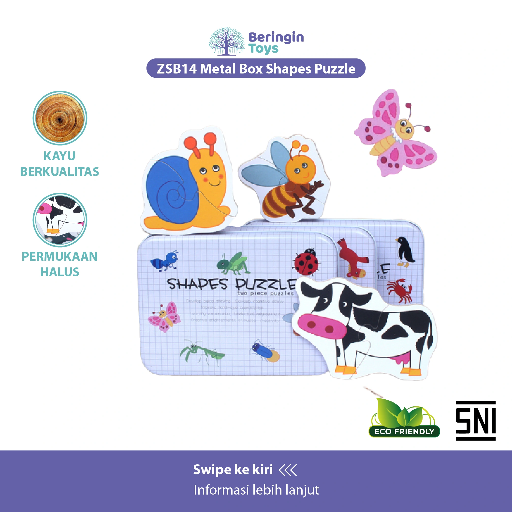 Beringin Toys - Metal Box Shapes Puzzle / Mainan Puzzle Anak / Puzzle Kayu / Shapes Puzzle / Mainan Anak / Mainan Anak