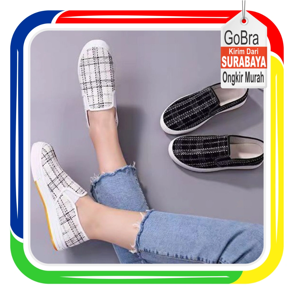 Gobra ♕ SEP026 (Tanpa Kotak) Sepatu Sneakers Motif Trendy Zigzag Wanita Hitam Putih Kasual Model Korea Fashion Casual Sport Import COD