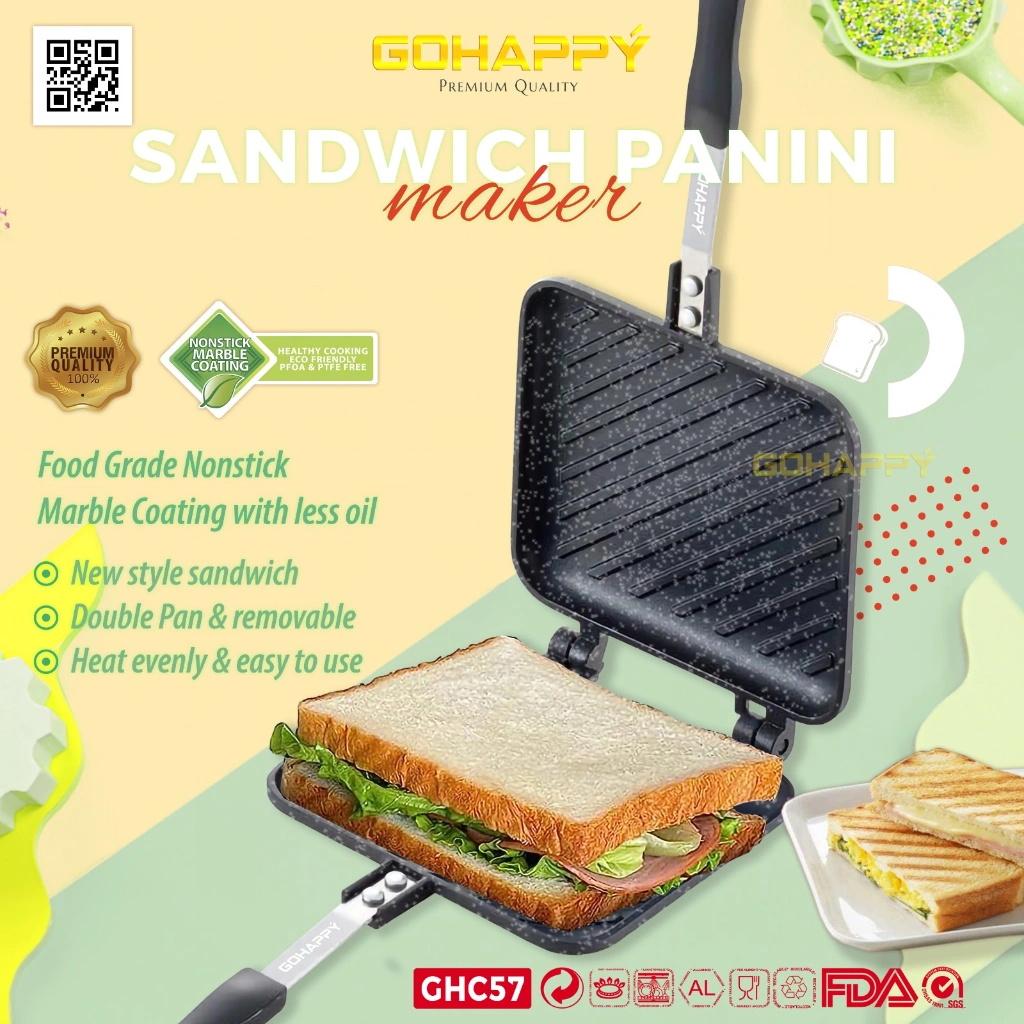 Gohappy Alat Panggang ROTI SANDWICH PANINI MAKER ANTI LENGKET / BREAD STEAK GRILLPAN terkenal di korea jepang