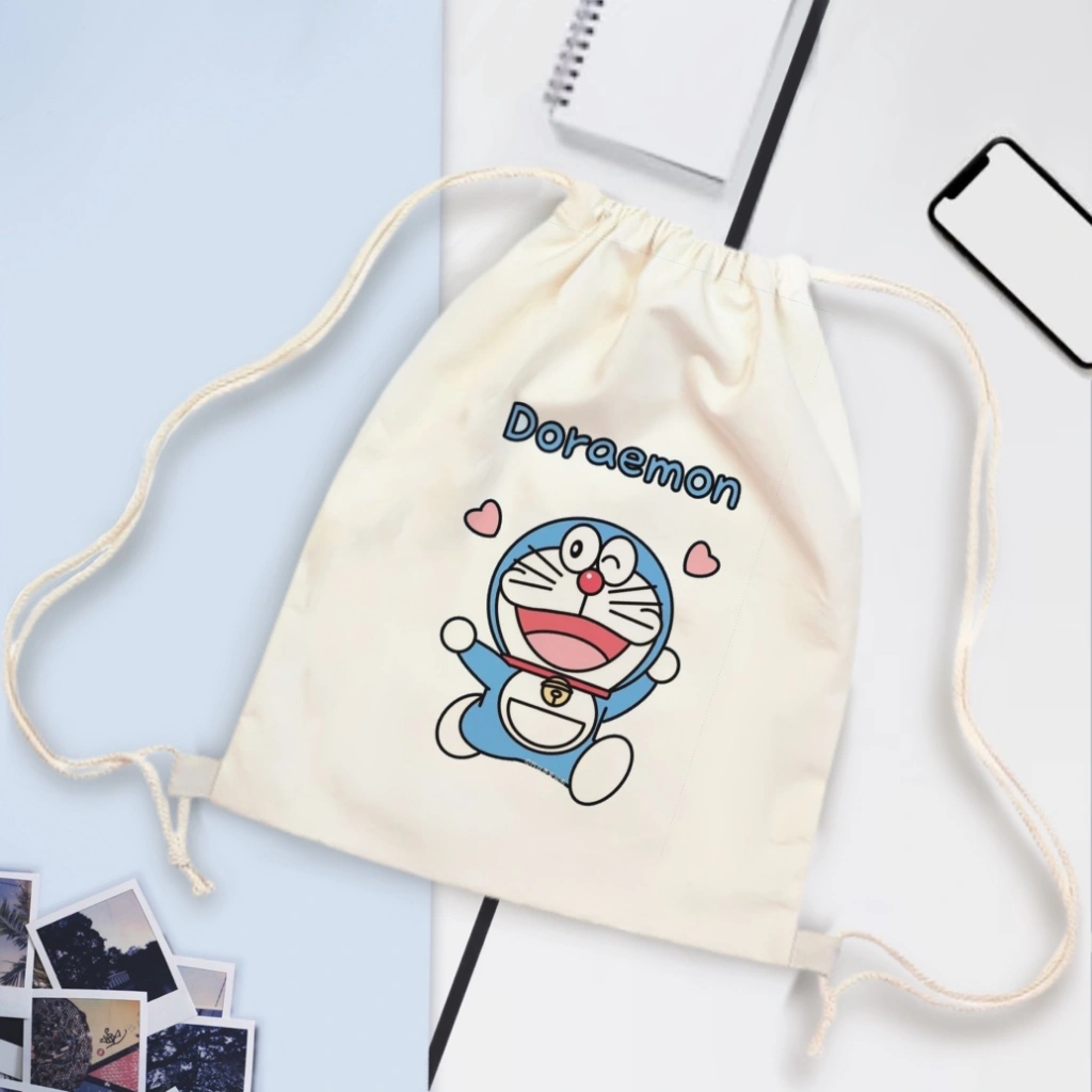 Tas Serut Kanvas Motif DORAEMON/ String Bag uniSEX