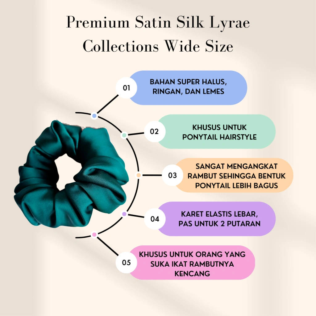 Lyrae Wide Scrunchie Satin Silk 100% Premium high quality