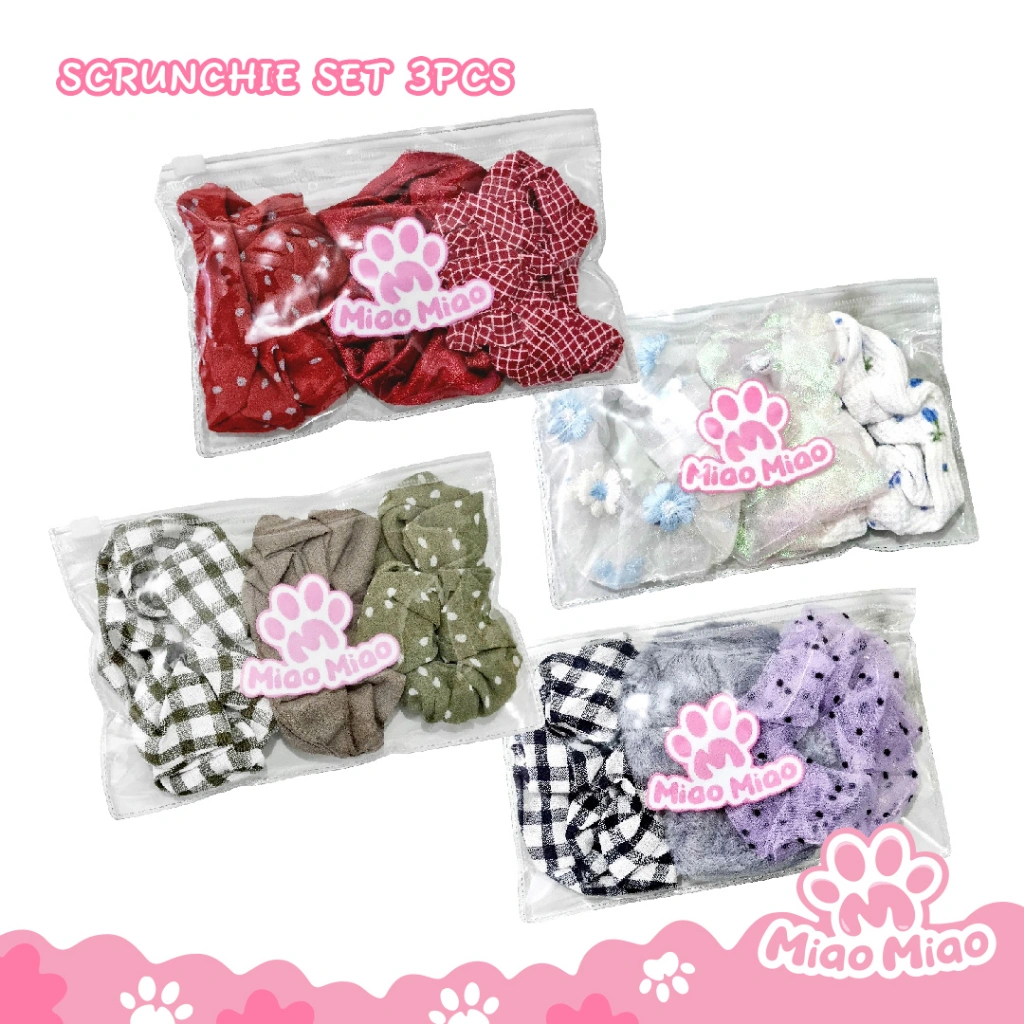 MiaoMiao 3 Pcs / Set Scrunchie Ikat Rambut Hiljab Jilbab 10-12 cm Ikat Rambut Anak Wanita Style Trending