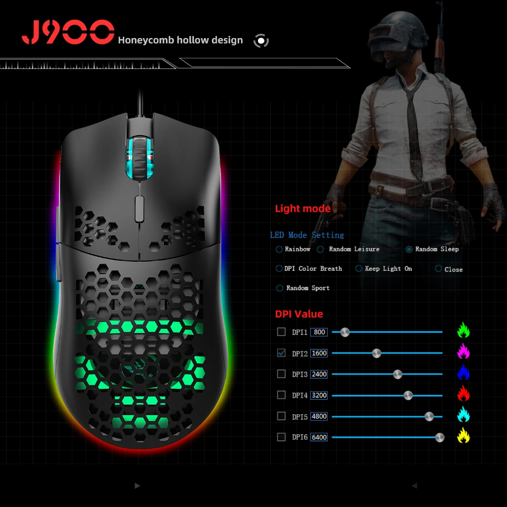 HXSJ J900 WIRED GAMING MOUSE RGB Lighting Programmable Gaming Mouse