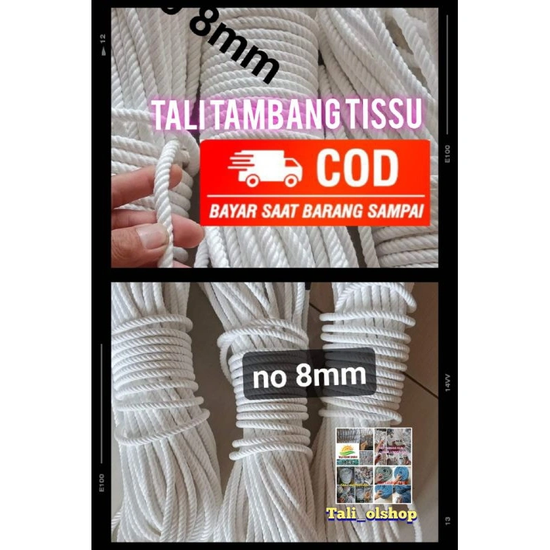 Tali tambang kain.. warna putih tissu... ukuran 8mm panjang 30 meter
