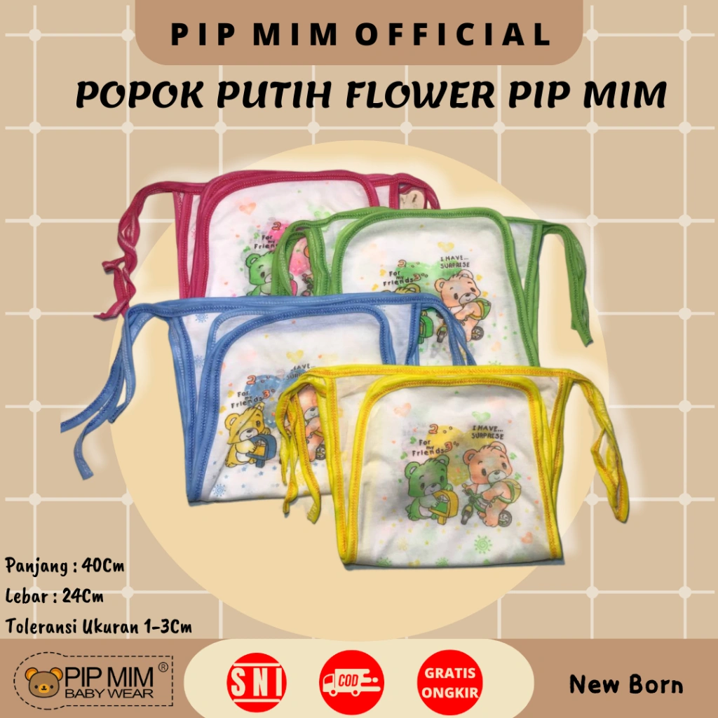 Pip Mim Baby - Popok Bayi Tali Putih Flower Ber SNI - 12 Pcs