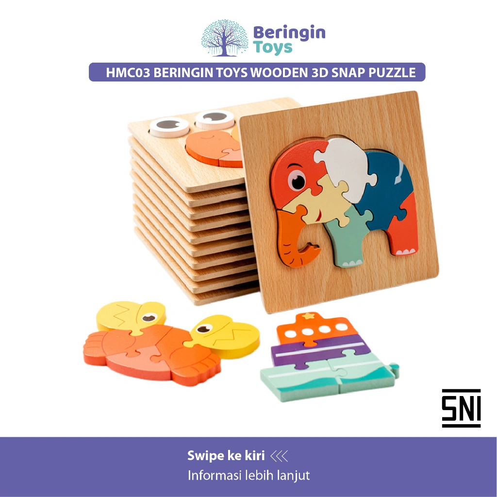 Beringin Toys - Wooden 3D Snap Puzzle / 3D Puzzle / Mainan Puzzle / Jigsaw Puzzle / Mainan Anak