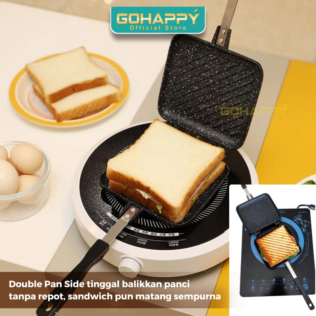 GOHAPPY ALAT PEMBUAT Roti Sandwich Panini Maker Anti lengket marble GHC57