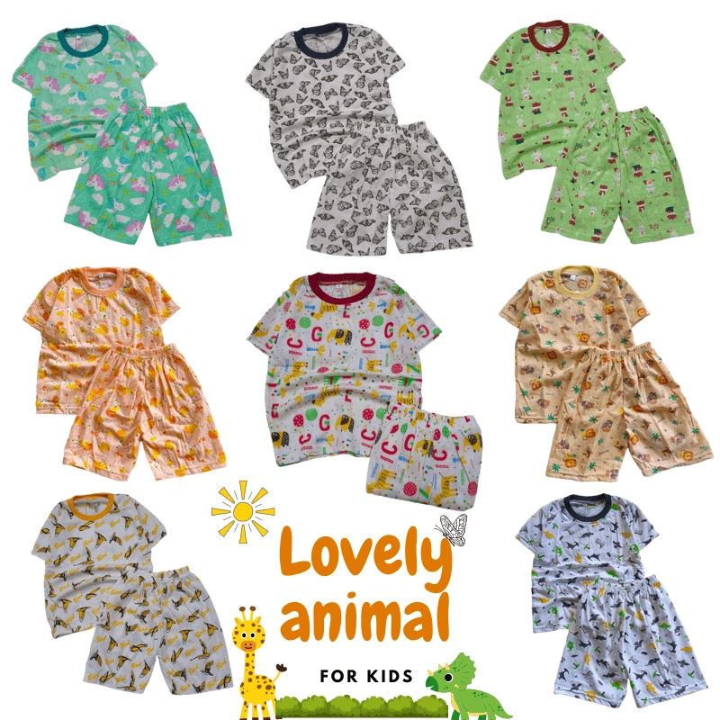 Setelan Kaos Anak Laki Laki Katun Motif Baju Perempuan Unisex Usia 1-6 Tahun