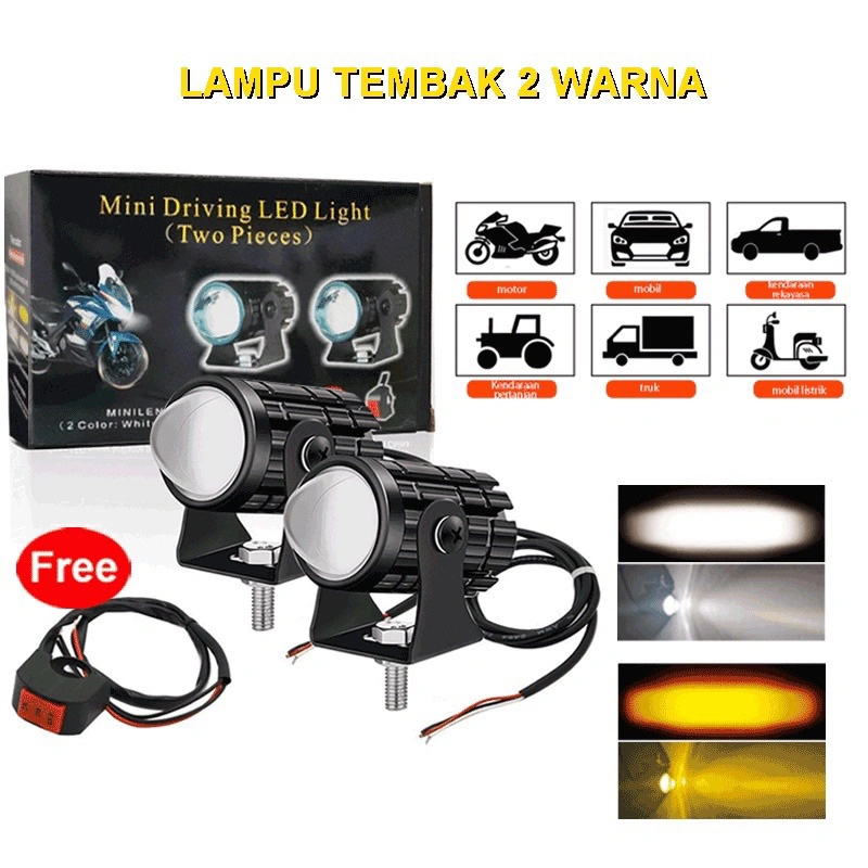 promo 9900 Lampu Tembak Sorot LASER GUN LED VINYX D2 Mobil Motor 30Watt 2 Warna Putih Kuning Mini 30 Watt 30W Lasergun