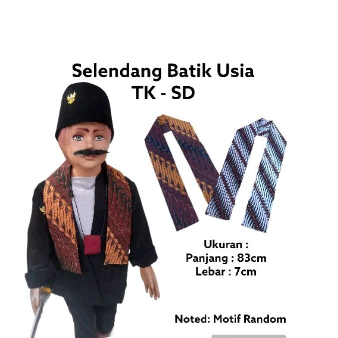 Selendang Cukin Syal Batik Coklat Putih Ukuran Anak TK sampai SD Panjang 83cm