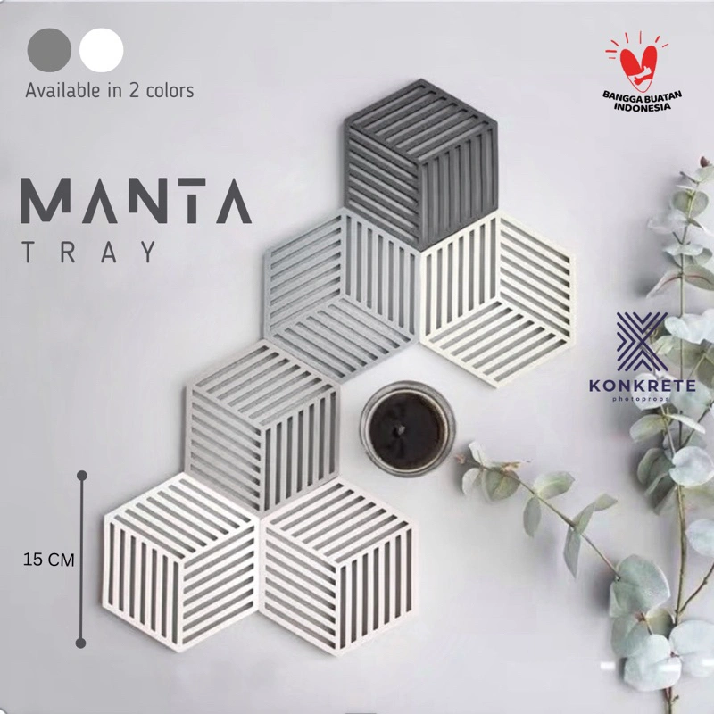 Alas Gelas Semen - Manta Konkrete Photoprops - Hexagon Concrete Tray - Dekorasi Rumah Estetik - Pajangan Aesthetic - Properti Fotografi
