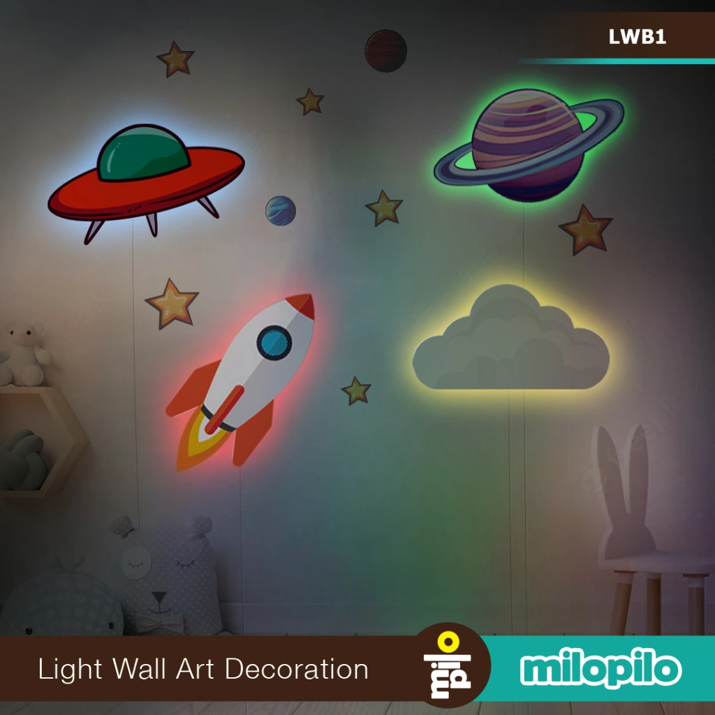 Lampu Tidur Anak roket, awan, ufo, planet, astronot, Dekorasi Kamar, Kado Anak Cowok Milopilo