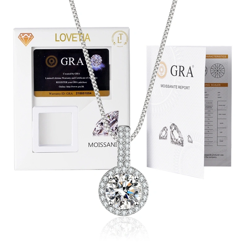 LOVETIA Kalung Moissanite 1.0 Ct Perak 925 Fashion Sertifikat GRA BTXL018