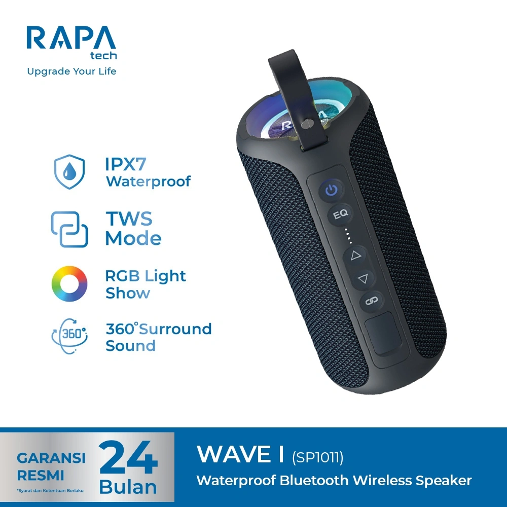 RAPAtech WAVE I Waterproof Bluethoot Speaker Water Resistance IPX7 with RGB Light and TWS Mode